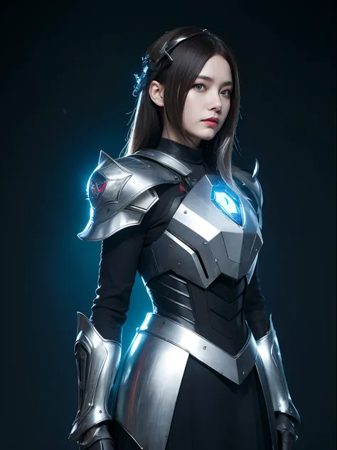 Surrounded by glowing butterflies,Masterpiece, Best quality, high resolution, 8K, Portrait, Realistic photo,( Combine clothing with Korean fashion design),Digital photography, full bodyesbian, 1 16-year-old girl, (Cyborg), Beautiful blue-gray gradient long...