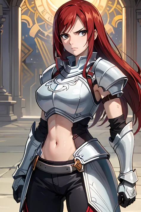 (masterpiece, top quality, best quality), 4k, perfect-lighting, symmetrical face, solo, erza scarlet, devastating look, red hair...