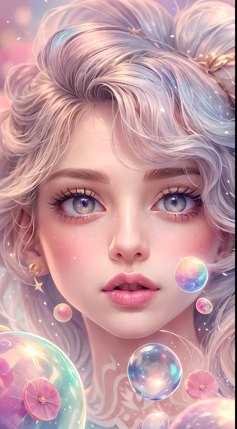 ((masterpiece)). this artwork is dreamy and ethereal, with soft pink watercolor hues. generate a delicate fairy exploring a bubb...