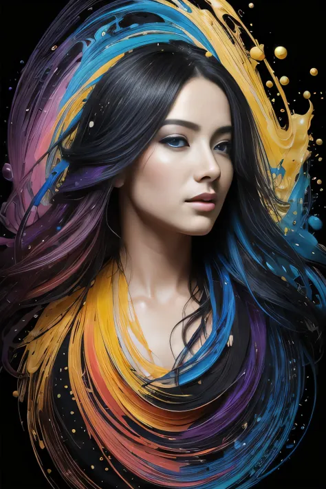 colorful beautiful girl: a giru 28-years old, messy hair, oil painting, nice perfect face with soft skinice perfect face, blue y...