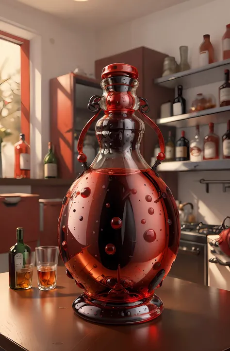 LadybugAI bottle of whiskey , red and black