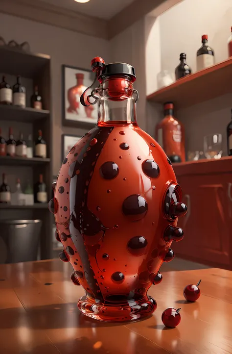LadybugAI bottle of whiskey , red and black