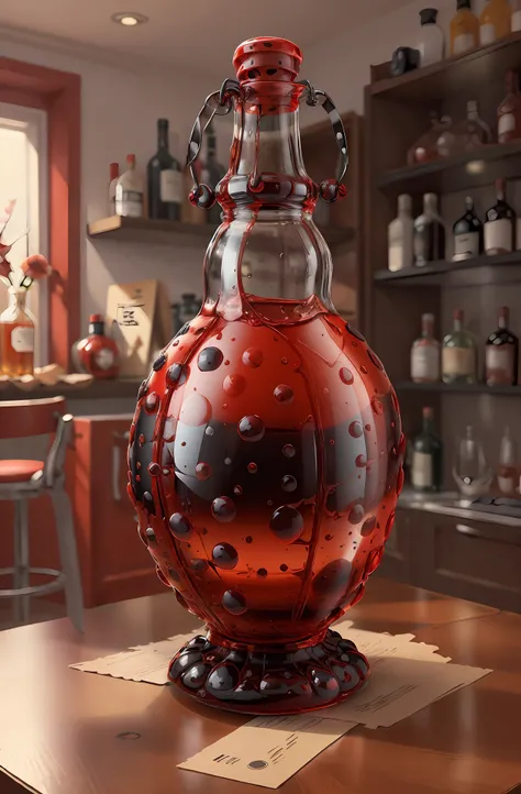 LadybugAI bottle of whiskey , red and black