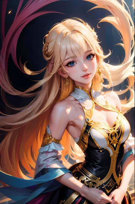 blond hairbl,Royal sister,jofficialart,unity8kwallpaper,ultradetailed,beautifulandaesthetic,masterpiece,bestquality,(zentangle,mandala,tangle,entangle),(fractalart:1.3),(1girl:1.1),extremelydetailed,dynamicangle,cowboyshot,themostbeautifulformofchaos,elega...