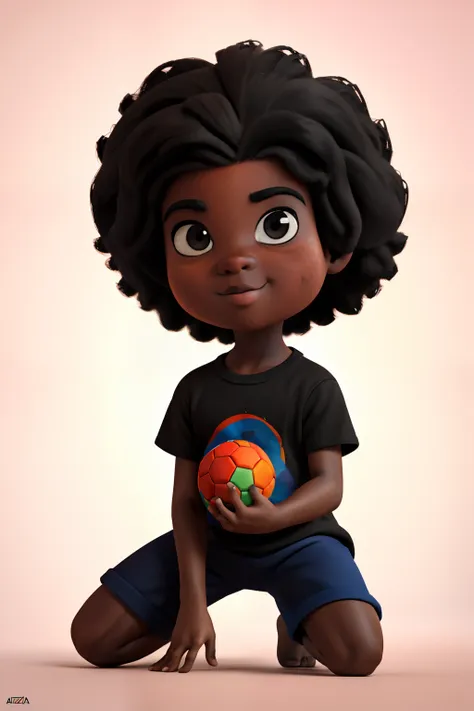 chibi menino (preto:0.98) afro: 1.25 estilo pixar: 1.25 afro: 2.40 (((sozinho))) afro-preto: 2.3, cartoon kneeling on the ground...