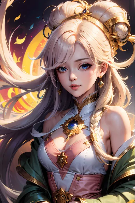 blond hairbl,Royal sister,jofficialart,unity8kwallpaper,ultradetailed,beautifulandaesthetic,masterpiece,bestquality,(zentangle,mandala,tangle,entangle),(fractalart:1.3),(1girl:1.1),extremelydetailed,dynamicangle,cowboyshot,themostbeautifulformofchaos,elega...