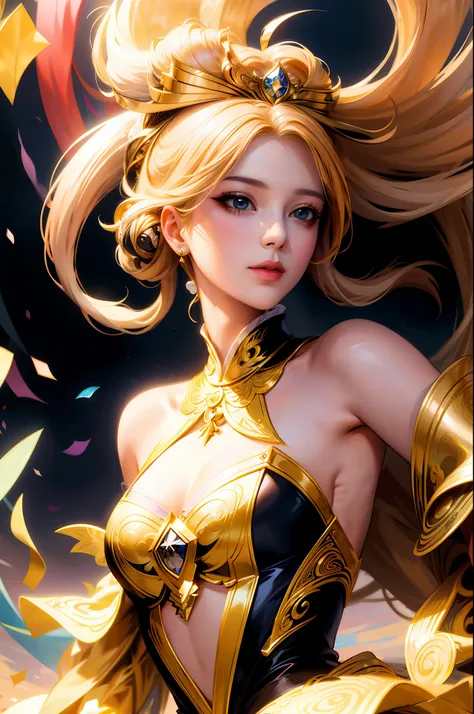 blond hairbl,Royal sister,jofficialart,unity8kwallpaper,ultradetailed,beautifulandaesthetic,masterpiece,bestquality,(zentangle,mandala,tangle,entangle),(fractalart:1.3),(1girl:1.1),extremelydetailed,dynamicangle,cowboyshot,themostbeautifulformofchaos,elega...