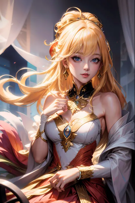 blond hairbl,Royal sister,jofficialart,unity8kwallpaper,ultradetailed,beautifulandaesthetic,masterpiece,bestquality,(zentangle,mandala,tangle,entangle),(fractalart:1.3),(1girl:1.1),extremelydetailed,dynamicangle,cowboyshot,themostbeautifulformofchaos,elega...
