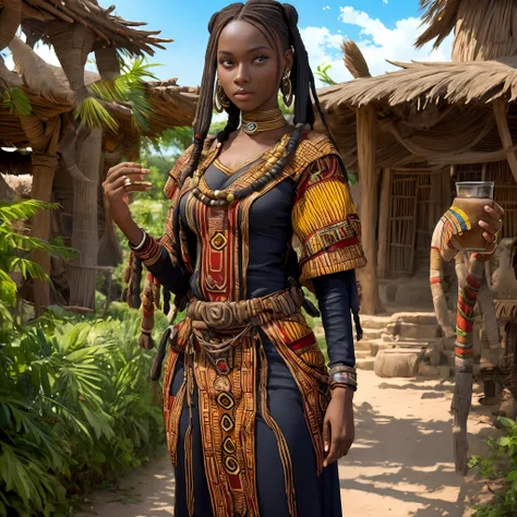 starwars characters in the kingdom of kongo, african style, black skin, and african architecture, long clothes