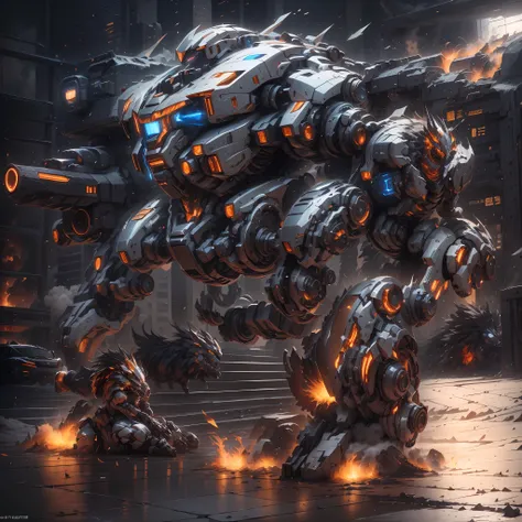 (Super mech sports car)、chariot,Sports cars,Back with a large amount of energy short barrels,Face the camera,Buildings、Energy cannon fire、Tall and mighty、strong armor、future-tech、Sharp lines、Dynamic styling、Mechanical joints、Armor plates、sensor、Energy weap...