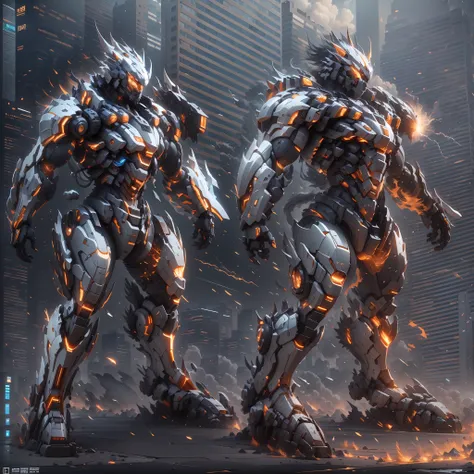 (Super mech sports car)、chariot,Sports cars,Back with a large amount of energy short barrels,Face the camera,Buildings、Energy cannon fire、Tall and mighty、strong armor、future-tech、Sharp lines、Dynamic styling、Mechanical joints、Armor plates、sensor、Energy weap...