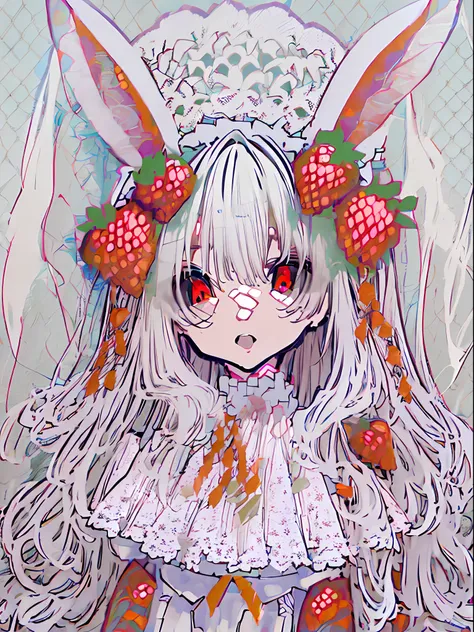 tmasterpiece，1girll，highestquali，correct proportions，the detail，whaite hair，long whitr hair,white hair，translucent red eyes，whit...