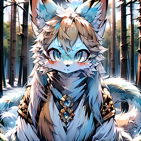 a beautiful woman goddess ((fox)), nine-tailed kitsune in bluish skin with white tones and ultra-realistic hair beautiful snow c...