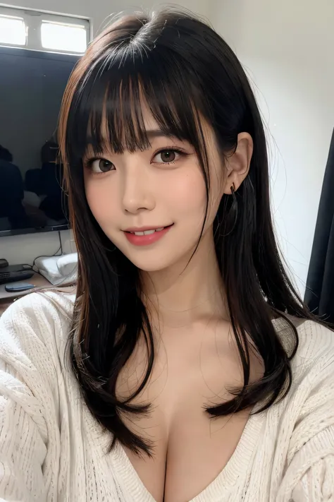 black hair, hair bobbles, longeyelashes, solid circle eyes, light smile, mole under eye, heart earrings, light smile, shy, puckered lips, Surrealism, drop shadow, stereogram, pov, atmospheric perspective, depth of field, first-person view, f/1.8, 8k, super...