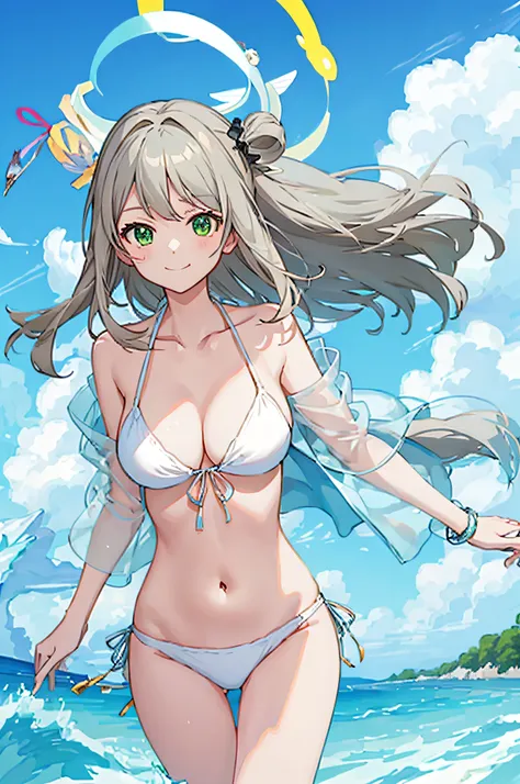 anime girl in white bikini裤子低一点