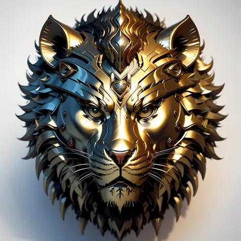 a w44p3n of a gold and silver lion made of a white background