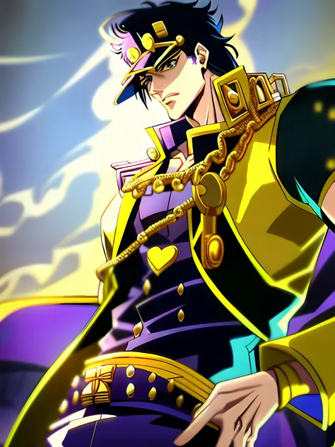 jotaro, jotaro kujo, jojo anime style, anime art style, jojos bizarre adventure, jojo, cool-headed expression, advanced digital ...