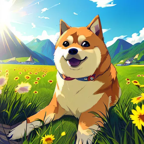 a beautiful photo a happy anime (doge:0.8), sunny summer day, landscape, (masterpiece:1.2), (best quality:1.2), [high:smooth:10]...