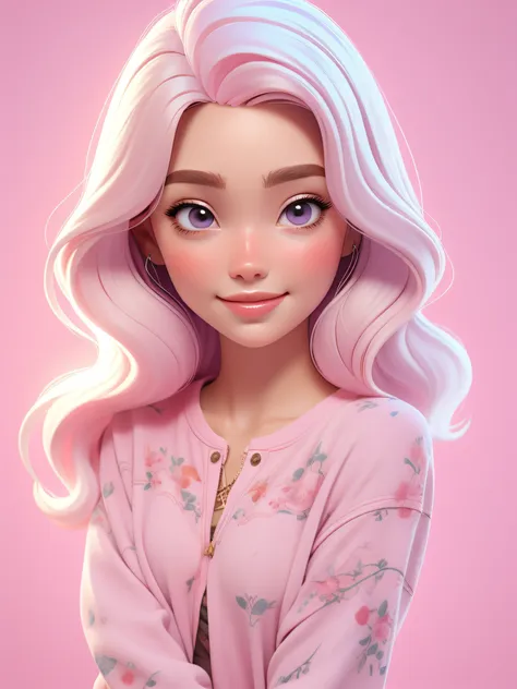 dynamic lighting, ((a study in pink)), a barbie princess, pink background, delicate face, white skin(cute:1.3), (pale skin:1.1),...