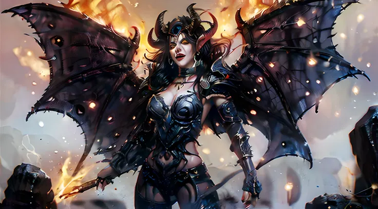 ((best quality)), ((masterpiece)), ((inked)), majestic intricately detailed soft oil painting by jim lee from diablo of a horrifying naked red-skinned demon queen standing in fire,( in hell:1.2), detailed monstrous evil goat like face, cloven hoofed, screa...