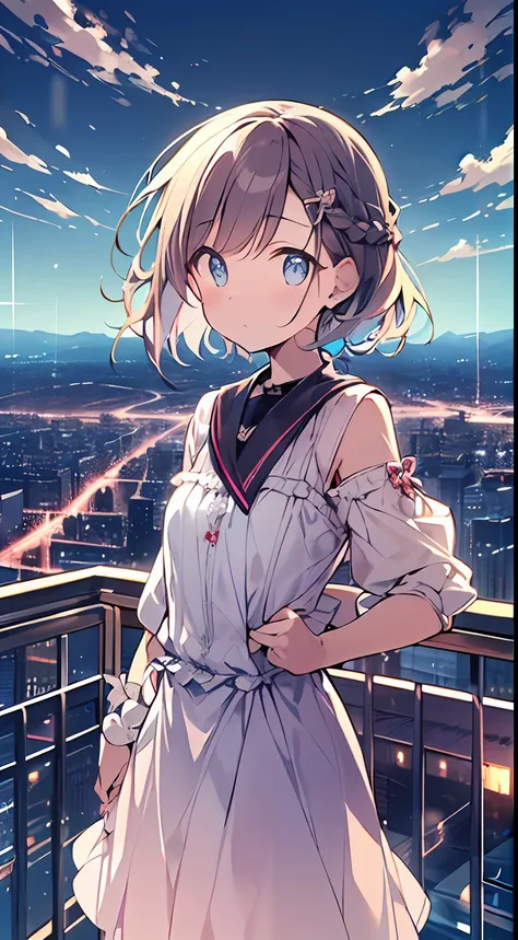 masutepiece, best quality,illustration, wallpaper, ultra detail, absurderes, 1loli, solo, (medium short hair、short braided hair)...