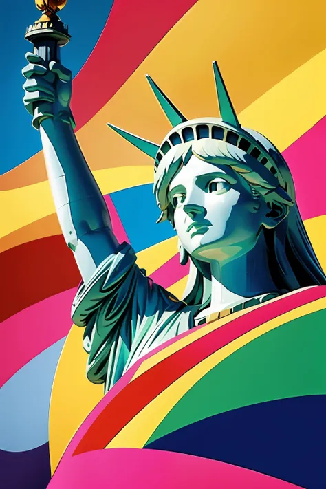 statue of liberty, in the style of peter max