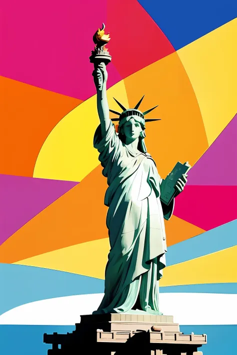 statue of liberty, in the style of peter max