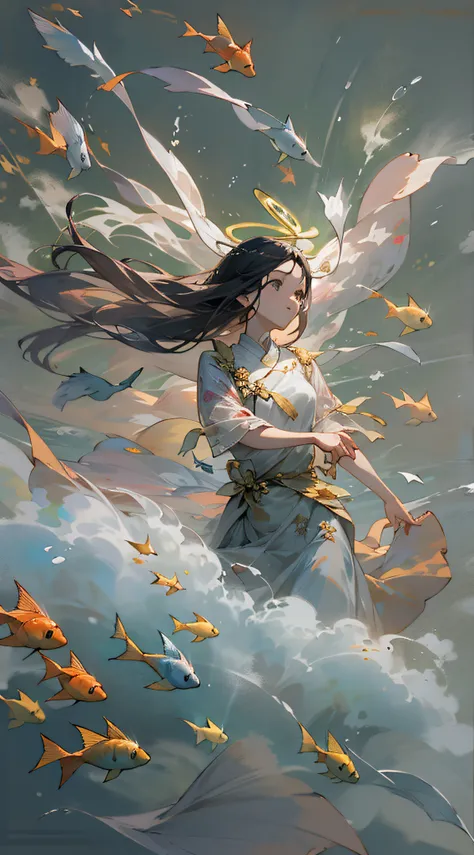 (tmasterpiece:1.3),(best qualtiy:1.2),8k,hoang lap,Unity 8k wall shoot,(The is very detailed:1.3),supreme,
1girll,Floating hair,floating,(Floating long skirt:1.3),jumpping,ssee-through,(clouds:1.2),(flight:1.2),The halo,(wings:1.2),(florals:1.2),grassy,...