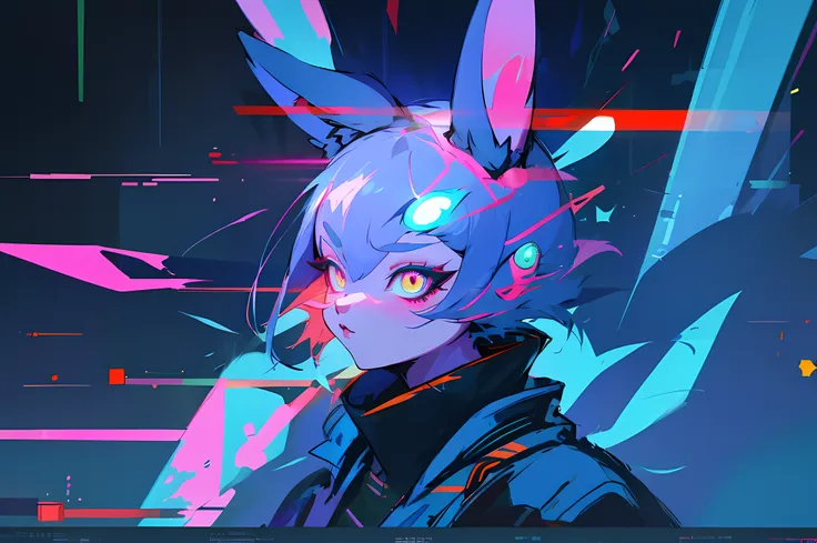 (vintage vhs), (crt screenshot), (zen, amy sol style), (((blue anthro kemono furry rabbit))), underground cavern shining flashli...