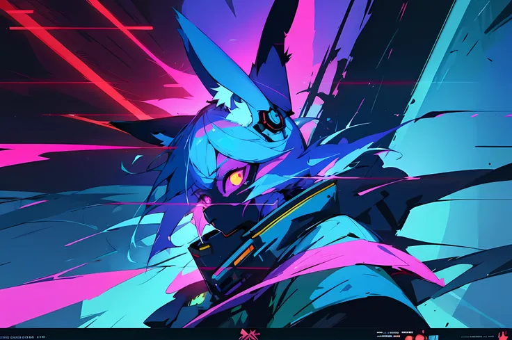 (vintage vhs), (crt screenshot), (Zen, Amy Sol style), (((blue anthro kemono furry rabbit))), underground cavern shining flashlight in old ruins, scene from a show about a blue anthro furry kemono rabbit who investigates deep space crime, (vast decrepit sc...