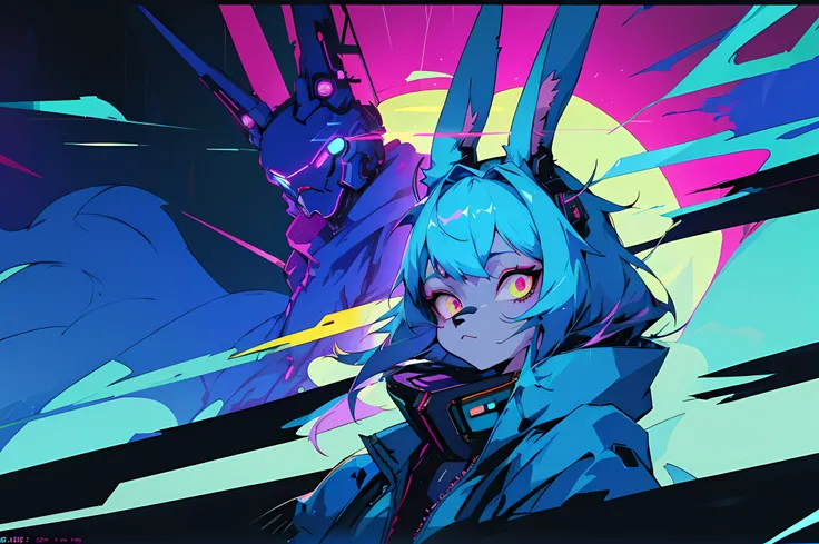 (vintage vhs), (crt screenshot), (Zen, Amy Sol style), (((blue anthro kemono furry rabbit))), underground cavern shining flashlight in old ruins, scene from a show about a blue anthro furry kemono rabbit who investigates deep space crime, (vast decrepit sc...