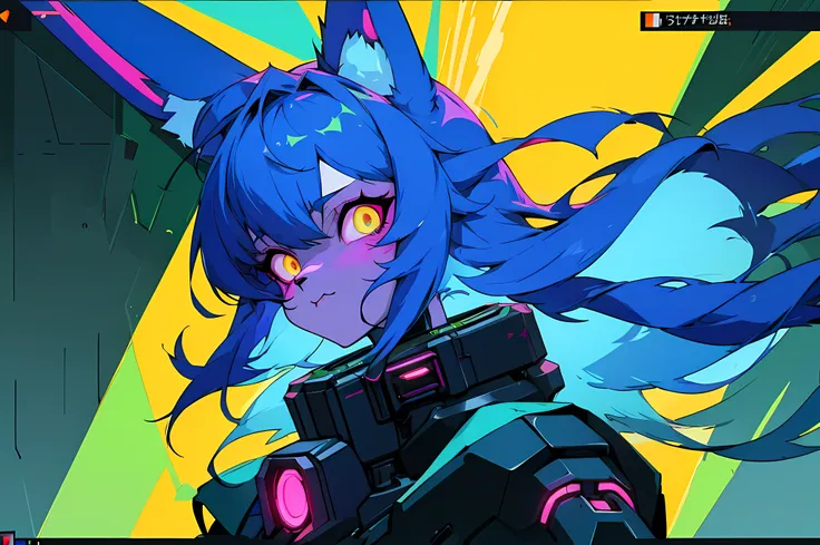 (vintage vhs), (crt screenshot), (Zen, Amy Sol style), (((blue anthro kemono furry rabbit))), underground cavern shining flashlight in old ruins, scene from a show about a blue anthro furry kemono rabbit who investigates deep space crime, (vast decrepit sc...