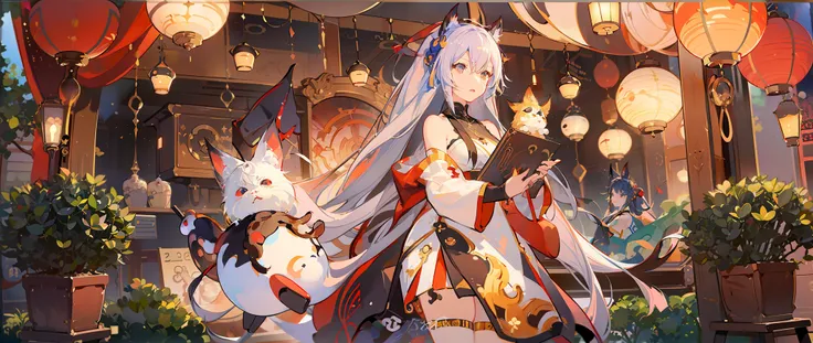 anime characters in shop windows with oriental decorations, 《azur lane》role, a scene from the《azur lane》videogame, onmyoji, kant...