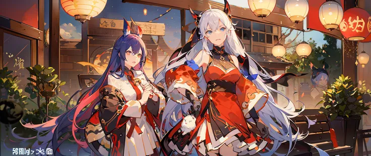 anime characters in shop windows with oriental decorations, 《azur lane》role, a scene from the《azur lane》videogame, onmyoji, kant...