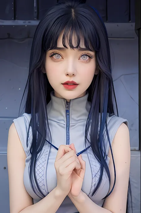 a close up of a person with long hair and a hoodie, hinata hyuga, hinata hyuga from naruto, from naruto, as an anime character, ...