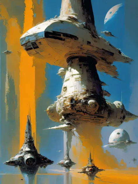 by john berkey colorful space, biomechanical biomorphic organic spaceships, photorealistic spaceship, space traffic, celestial b...