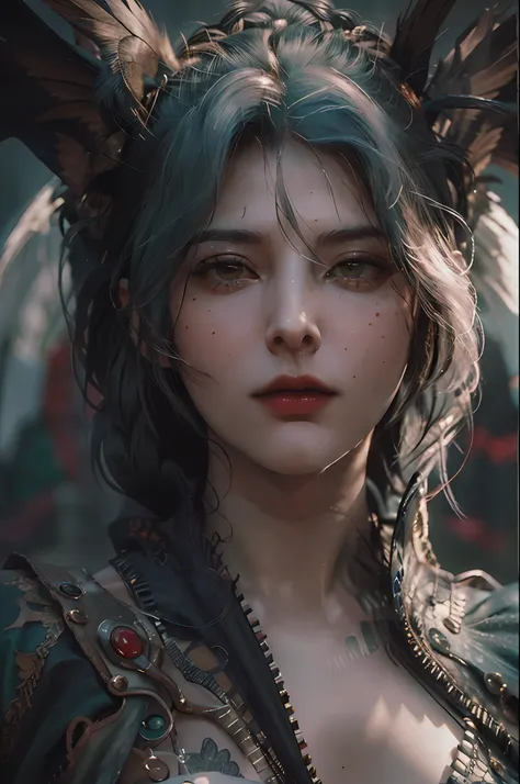 masterpiece, highest quality, raw, analog style, a stunning portrait of a beautiful woman, morrigan, breast, wearing a mage robe...