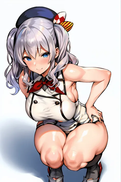 1girl in、独奏、​masterpiece、top-quality、kashima og、kashima\(kancolle\)、white  hair、blue eyess、hair wavy、twin-tailed、tsurime eyes、be...