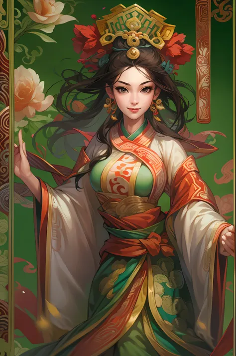 card design、tarot cards，1female，three kingdoms killing style:1.2，ancient chinese background，a meticulous face，clear face，full bo...