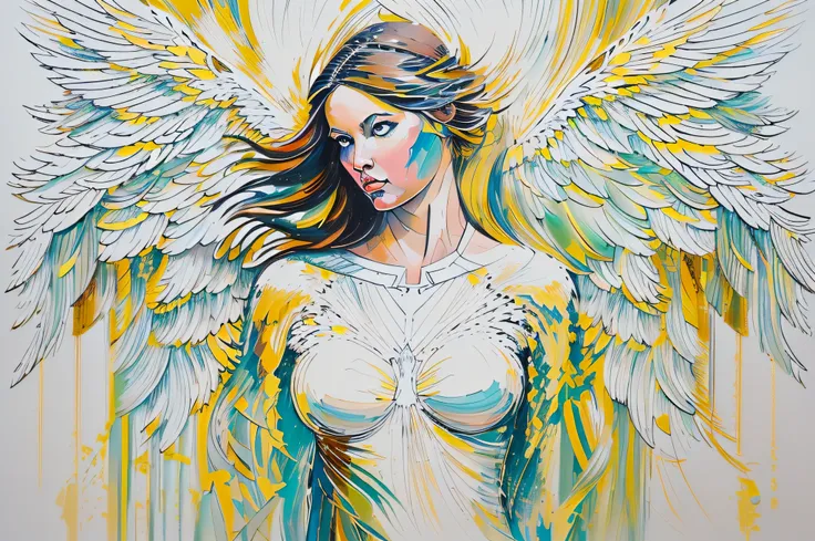 (abstract female angelic wairrors valkyrie:1.2),(partially painted:1.1) on a white background, brilliant color palette, luxuriou...