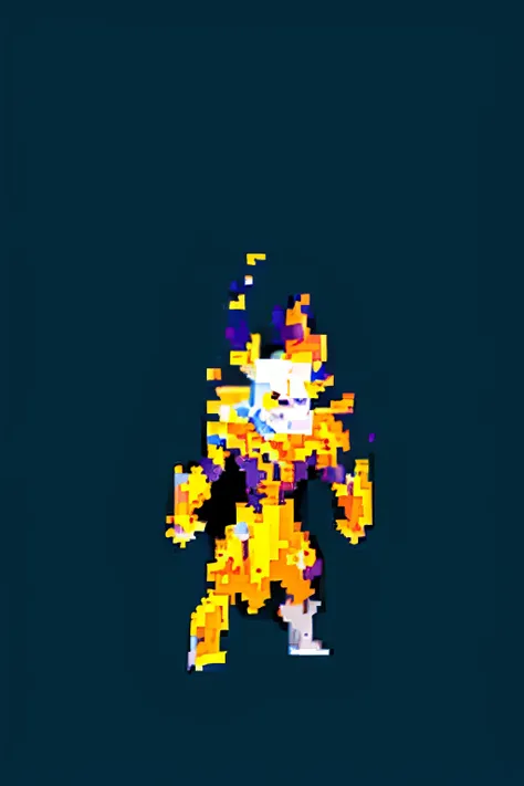 pixel art close-up of a man in a yellow suit, firemage, pixel art sprite, flame conjuring armored, full body sprite, 2 d sprites...