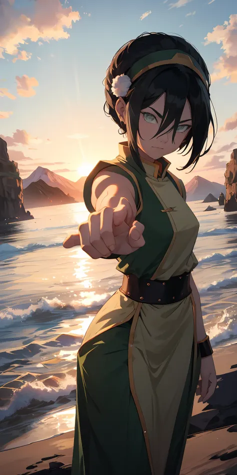 absurd resolution, alta resolução, (obra-prima: 1.4), ultra-detalhado,monte uma imagem de um wallpaper com toph beifong, a poder...