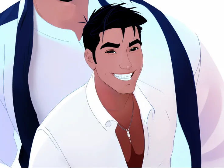 Man, , portrait, , detailed, high quality, cartoon, disney style masterpiece, best quality 1boy,walking male focus, solo, smile, , muscular male, short hair, looking at viewer, white shirt, upper body, jacket, white background, smile, open jacket, teeth, s...