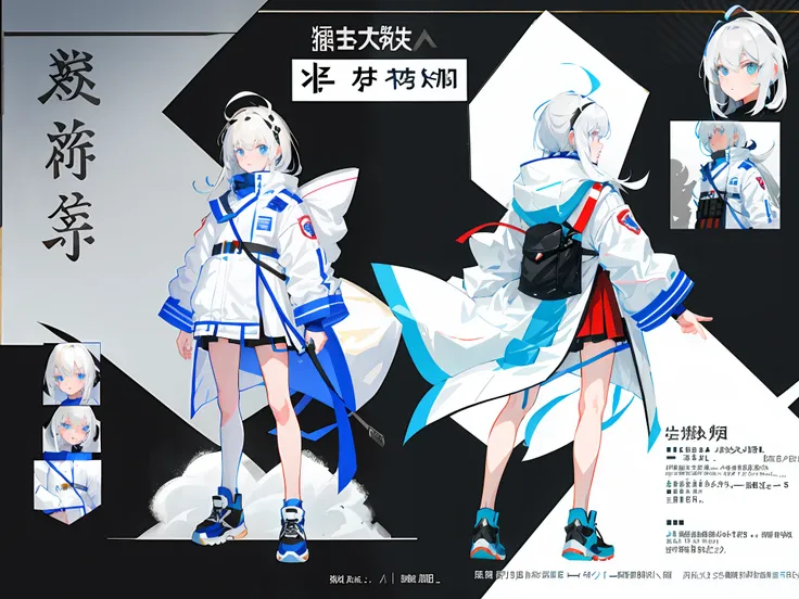 highr， white padded jacket，white color hair，white eyes，standing on your feet，assault rifle，chinese girl design，genshin detailed ...