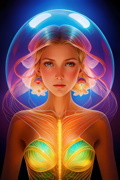 xryhd jellyfish， (((beautiful and transparent woman)))，beautiful faces，a half body，the body is irradiated with x-rays，transparen...