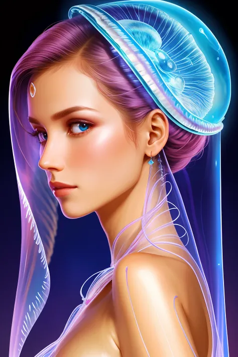 xryhd jellyfish， (((beautiful and transparent woman)))，beautiful faces，a half body，the body is irradiated with x-rays，transparen...