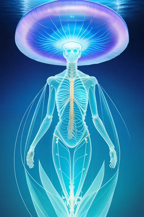 xryhd jellyfish， (((beautiful and transparent woman)))，the body is irradiated with x-rays，transparent muscles and skin，transpare...