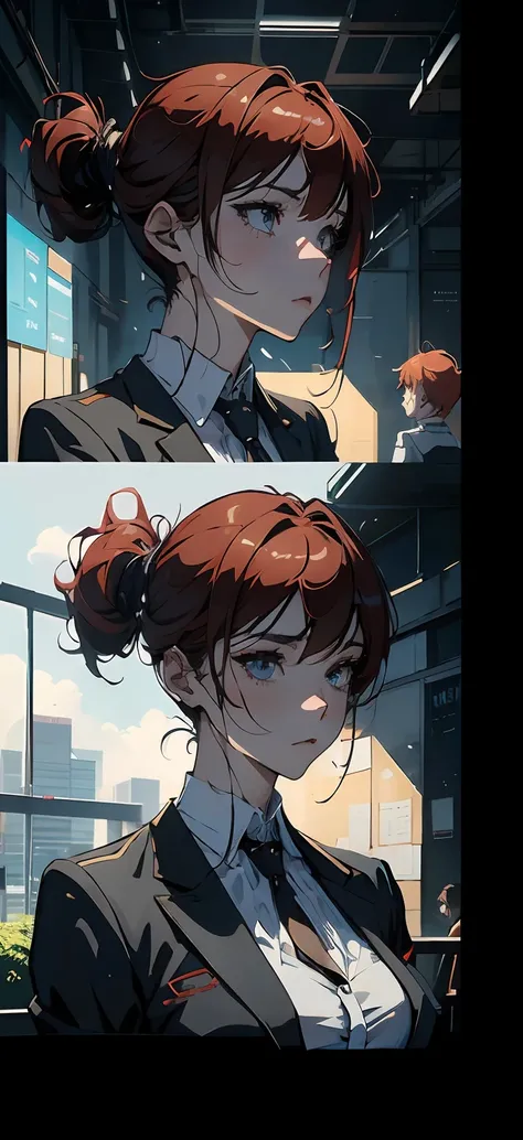 anime 2.5D - style image of a woman in a black short skirt and business suit,(expression: disgusted), a hyperrealistic woman, digital anime illustration, office clothes, office lady, seductive anime girl, digital anime art, hyperrealistic details, detaile...