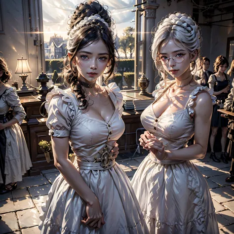 (Modelshoot style), A hard working loyal maid ((dressing a classical maid dress)), (shy, a faint smile), 1girl, solo, brown and curly and messy hair, single braid hair bun, very detailed face, beautiful eyes, [slender], adorable, with rosy cheeks and brigh...
