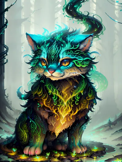 3d Splash art, a cat head, ((white background)), roaring, epic Instagram, artstation, splash style of colorful paint, contour, hyperdetailed intricately detailed , unreal engine, fantastical, intricate detail, splash screen, complementary colors, fantasy c...